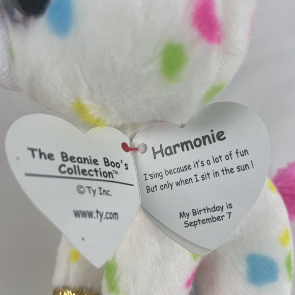 Ty Beanie Boos Harmonie Unicorn 7" Plush Rainbow Polka Dots Glitter Eyes w/Tags - Picture 7 of 9